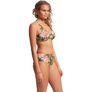 image:imageSeafolly Womens Hipster Full Coverage Mid Rise Wide Side Bikini Bottom SwimsuitParadise Garden Avocado